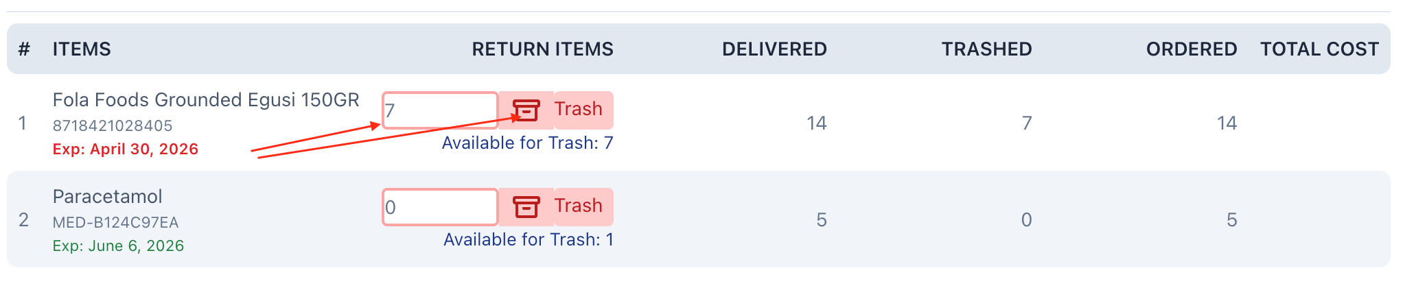 Return Item to Vendor
